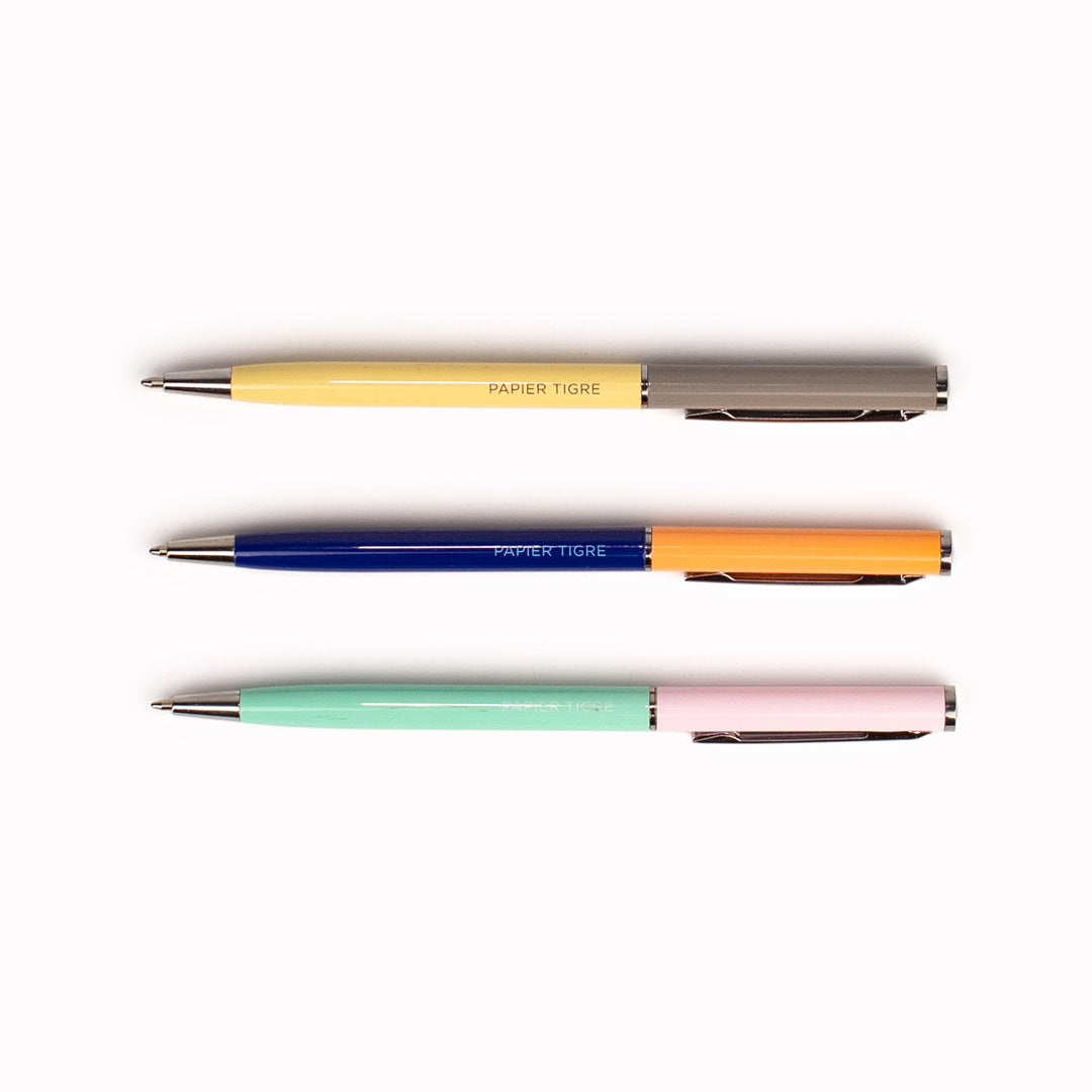 Refillable ballpoint pen with a 0.7mm tip in a series of lovely colourways from Papier Tigre.