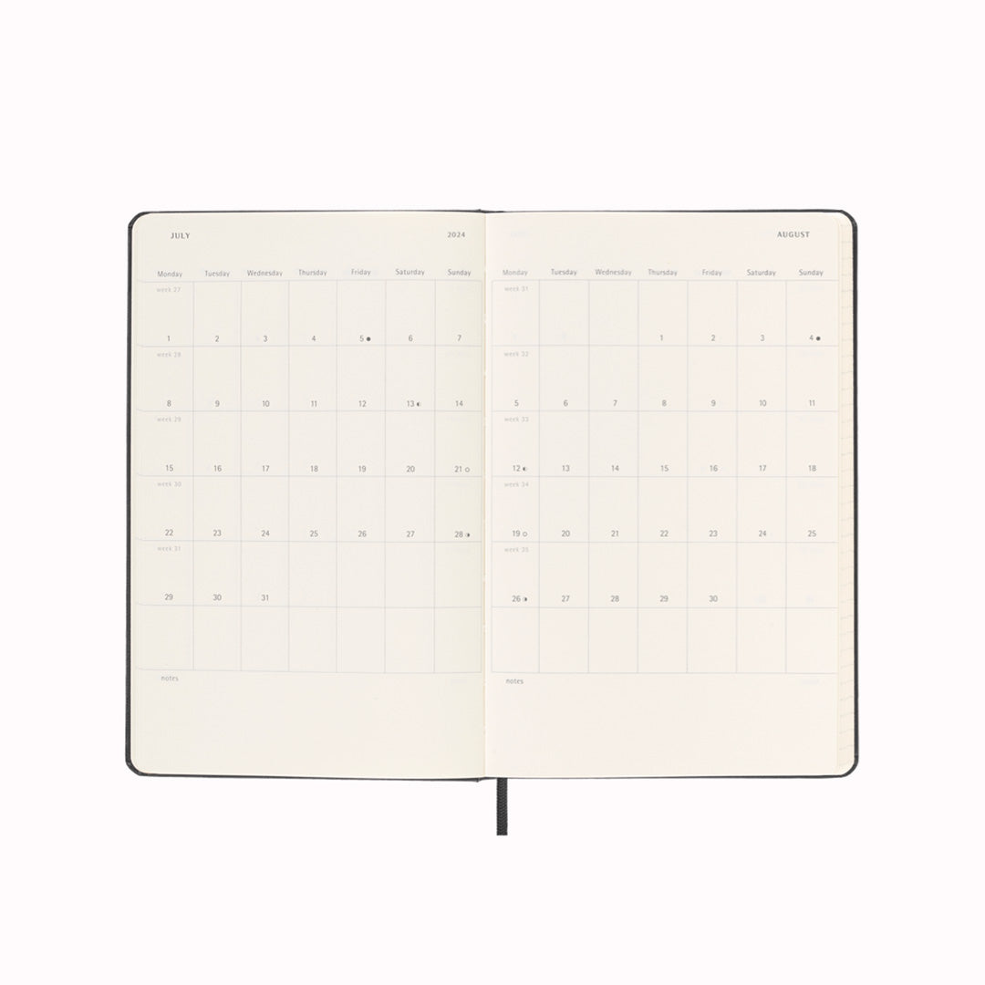 Calendar View for 18-Month Diary / Planner from Moleskine | It will let you see whole days at a glance, while also providing yearly and monthly snapshot pages for a broader overview of the year. Buy Moleskine from USTUDIO