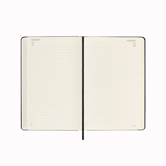 Day to View Spread for 18-Month Diary / Planner from Moleskine | It will let you see whole days at a glance, while also providing yearly and monthly snapshot pages for a broader overview of the year. Buy Moleskine from USTUDIO