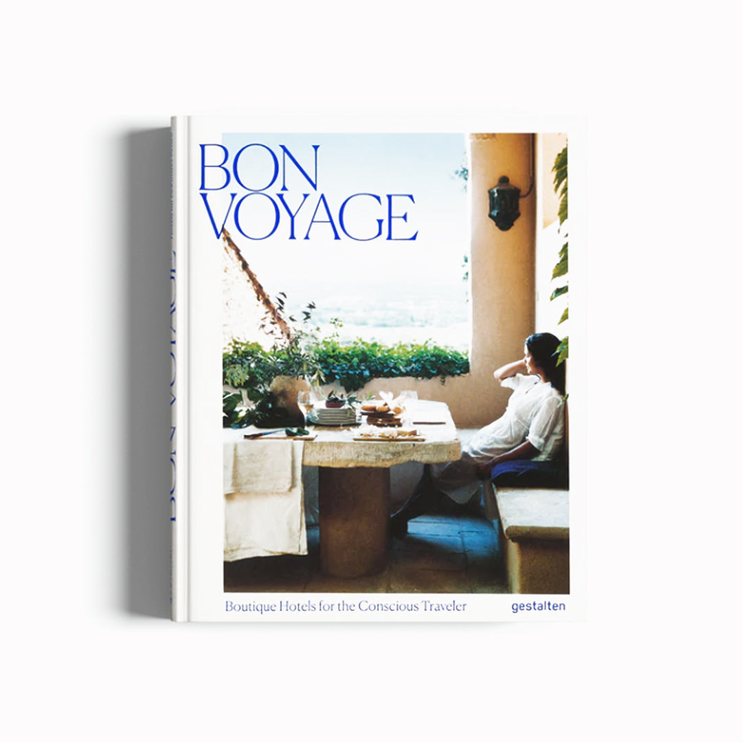 Bon Voyage - Boutique Hotels for the Conscious Traveller Book Cover. This lovely book  highlights amazing design and delicious food while approaching an eco-friendly experience for travellers and locals alike. 