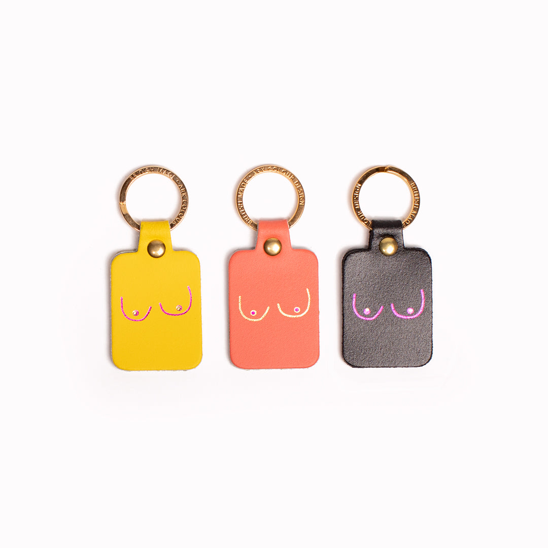 Boobs Leather Keyring Yellow, Coral and Black by Ark Colour Design