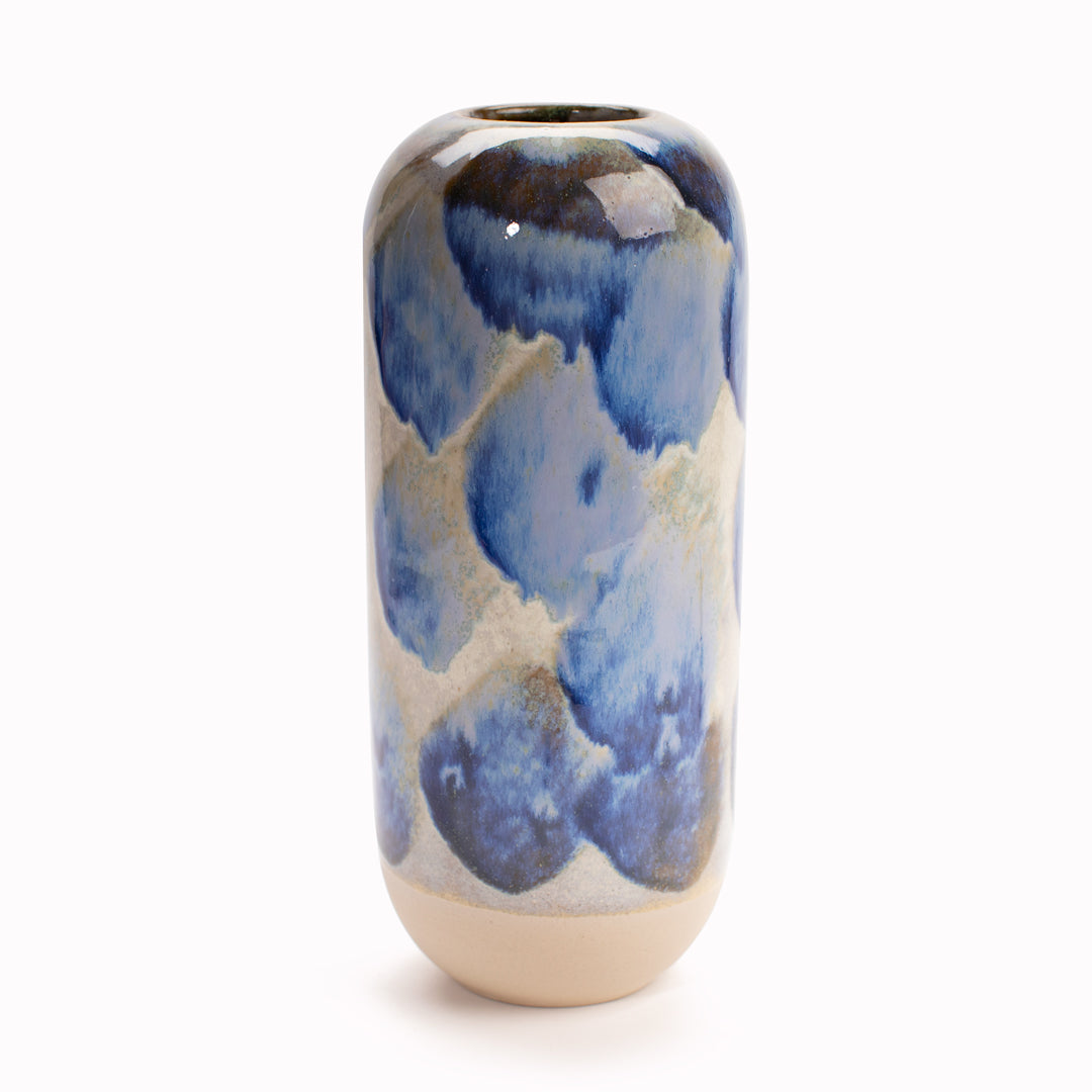 Yuki Hand-thrown Vase, Japanese inspired ceramics in a Blue Comet Rain glaze by Studio Arhoj