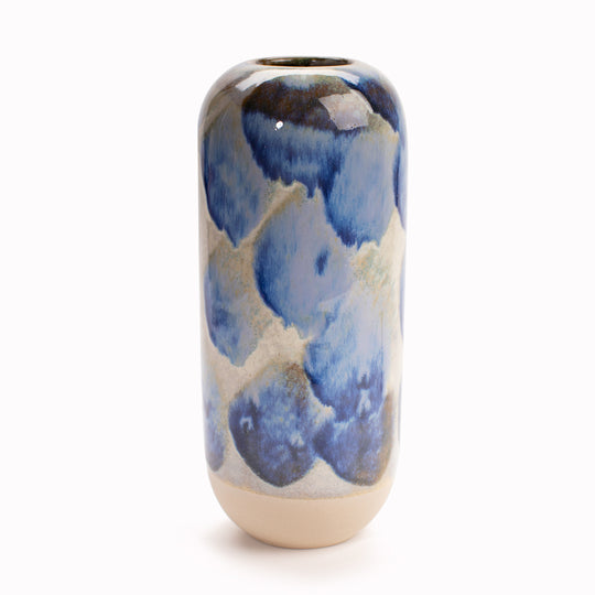 Yuki Hand-thrown Vase, Japanese inspired ceramics in a Blue Comet Rain glaze by Studio Arhoj
