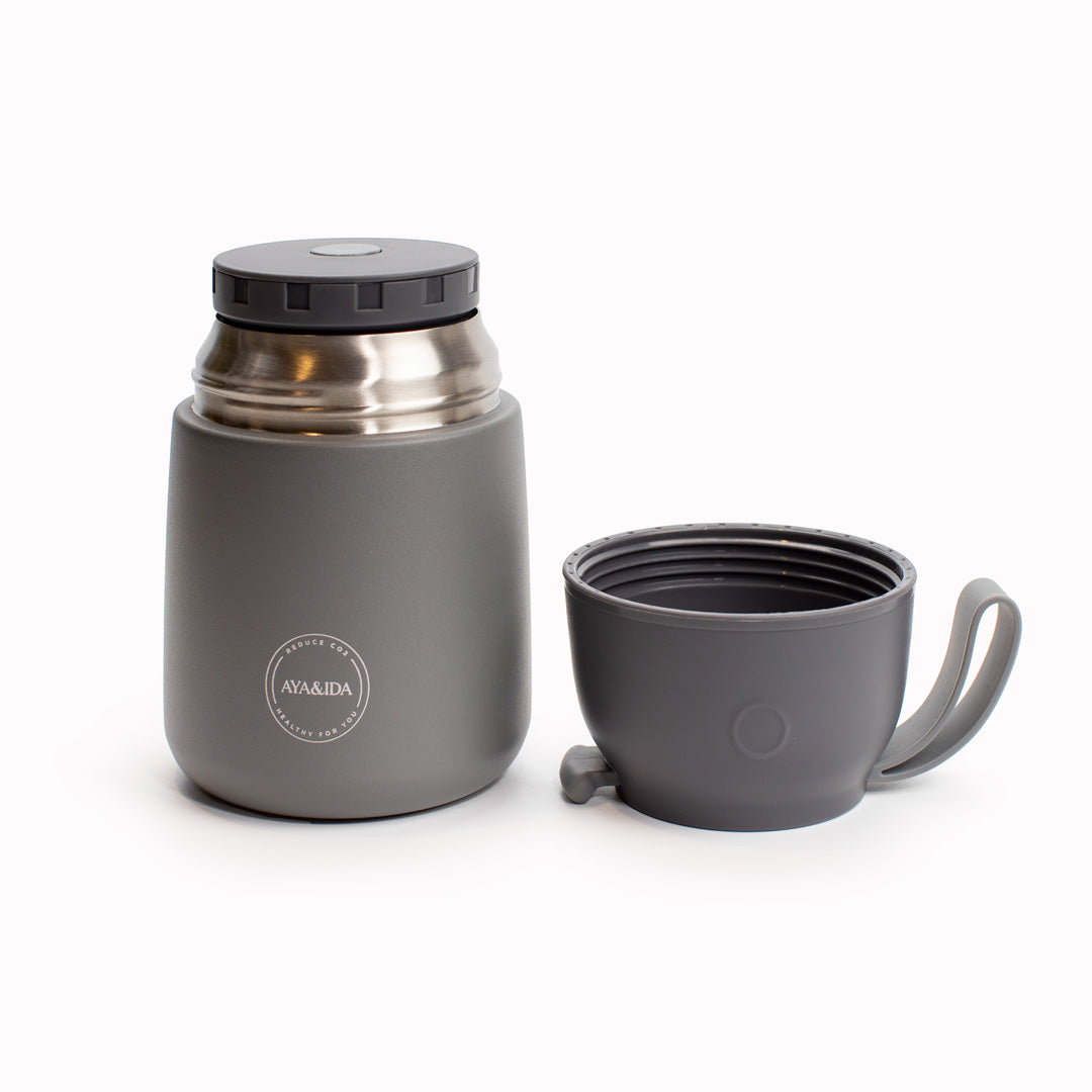 Dark Grey Food'ie Sections | 500ml Insulated Food Flask from AYA&IDA. Perfect for when you are on the go, they can be used for your breakfast porridge, pasta dishes, wok dishes, soups, for yoghurt, for baby food or even for ice cubes.