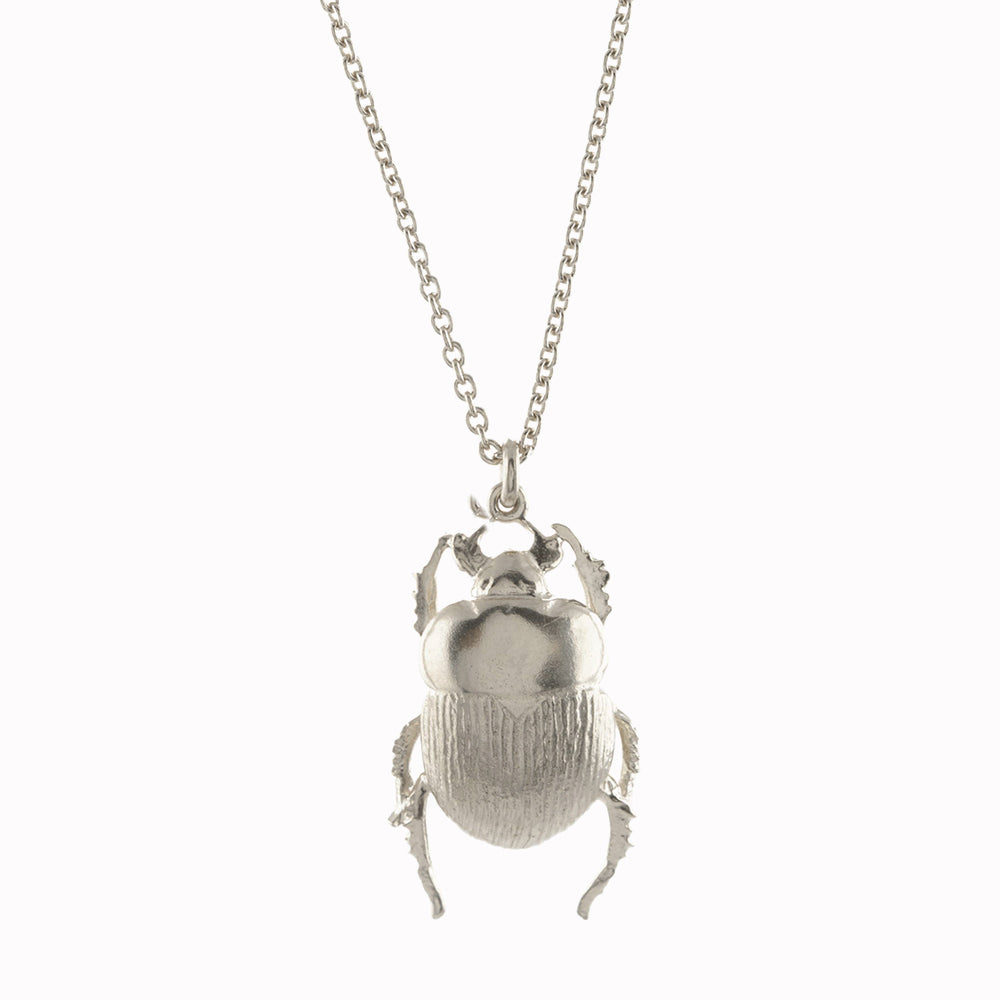 A sacred symbol of Pharaohs and Kings, the sculptural Dor Beetle has been re-imagined as an intricate pendant necklace by jeweller Alex Monroe. Gold plated or Sterling Silver For Beetle necklace.