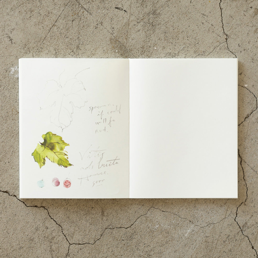 MD Paper Notebook Cotton F2. MD Notebook Cotton is designed to provide the best possible comfort when drawing. The soft cotton paper allows pencil and paint to spread smoothly, and the unique texture of the paper adds to the pleasure of drawing. Open notebook with drawing.