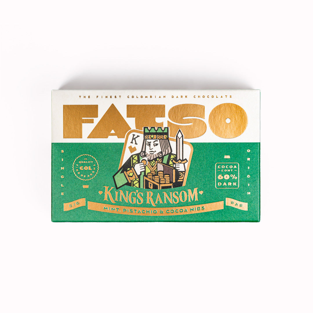 King's Ransom from Fatso Chocolate - with mint, pistachio and cocoa nibs - chocolate that's fit for a new King.