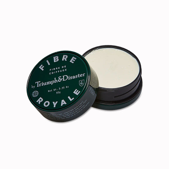 Fibre Royale 95g pot inside shot. Triumph and Disaster's natural hair wax, used for a strong, natural looking hold on medium to longer hair lengths.
