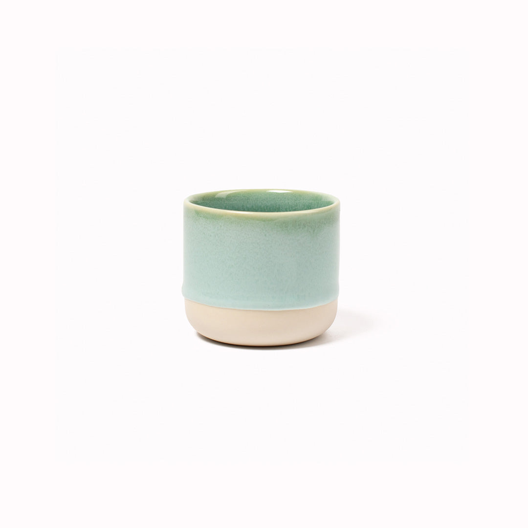 Pale Leaf Green, Finland Forest Sip Cup, a Danish/Japanese mix up with this thick glazed, hand made ceramic small beaker from Studio Arhoj's Toyko Series.