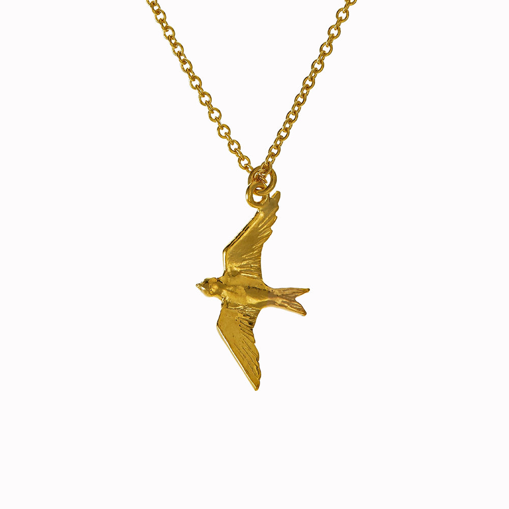 A delicately detailed flying swallow necklace from Alex Monroe's Classics jewellery collection.