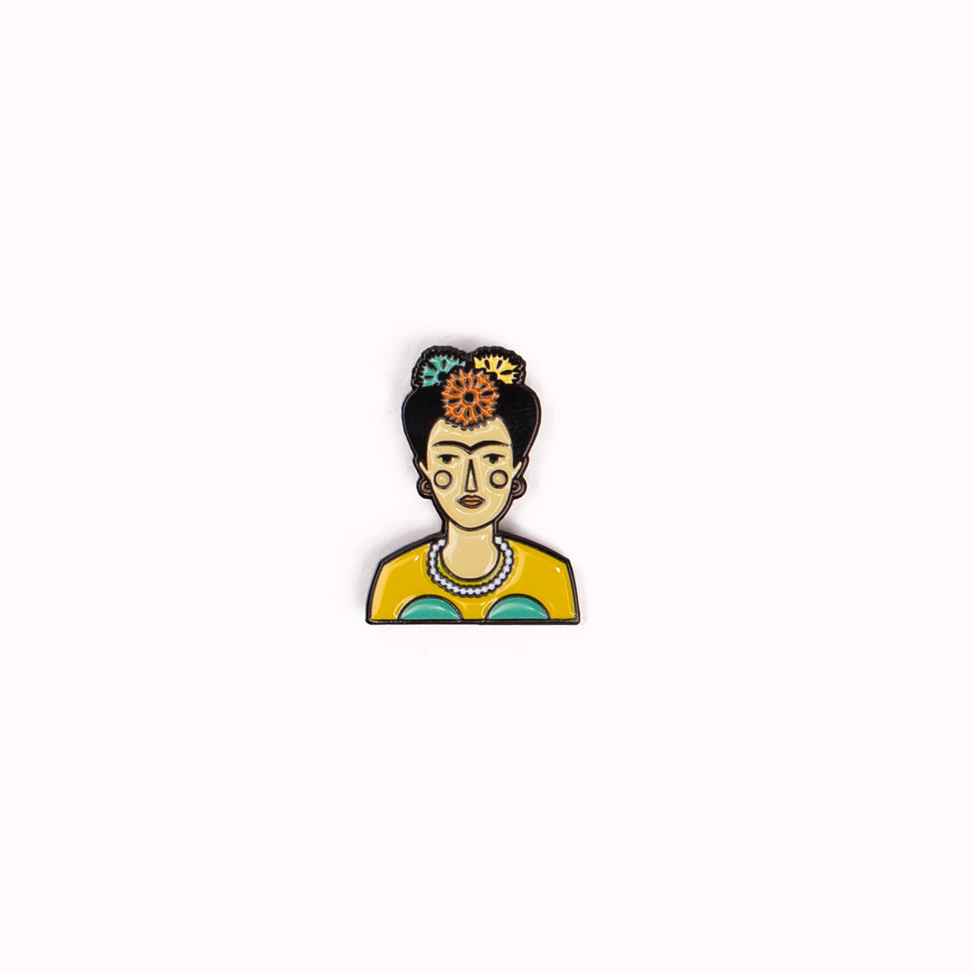 Pin badge design by Judy Kauffman of feminist icon and artist Frida Kahlo