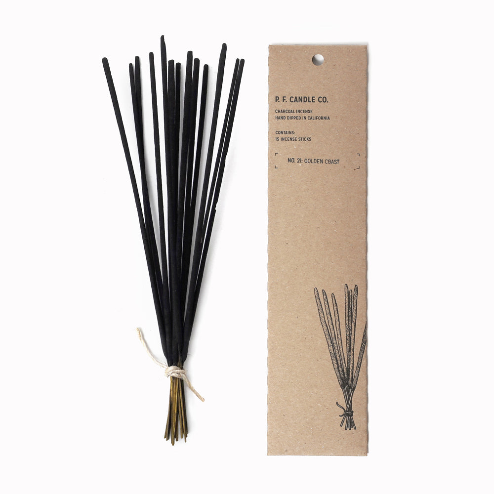 PF Candle Co Golden Coast Incense Sticks quickly transforms a room: transformative smoke uplifts the space while their signature scents linger for hours even after extinguishing.