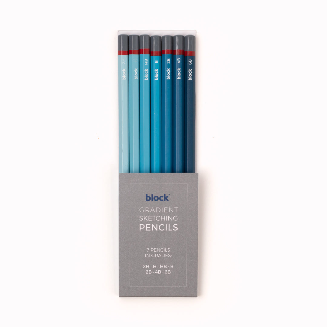 A set of 7 graphite drawing pencils to suit all drawing styles and techniques. Be guided by the ‘Gradient’ colour palette through from fine and precise to soft and free.