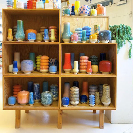Hana Hand Glazed Vase Collection on Shelves from Studio Arhoj