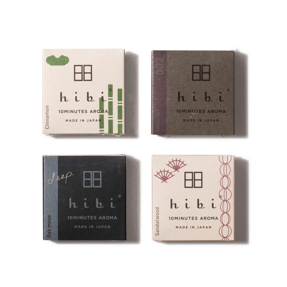 Lavender, Cinnamon, Oak Moss and Sandalwood Japanese incense from Hibi. The 8 sticks come as a matchbook that you simply light and then lay on the heat resistant little mat that comes in the box. 