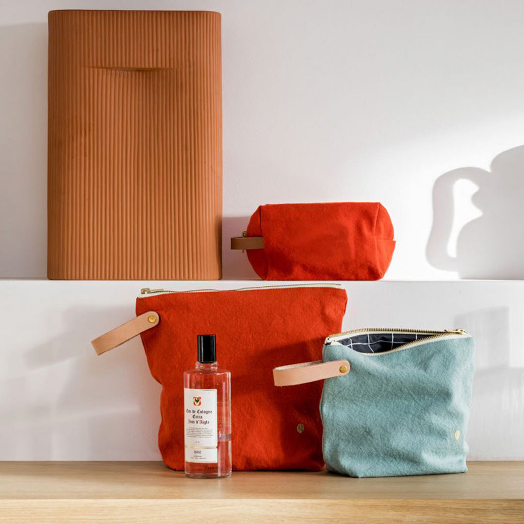 Tangerine Toiletry Bag Lifestyle by La Cerise sur le Gateau