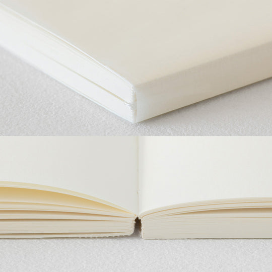 Spine Detail - open and closed MD Notebook Cotton is designed to provide the best possible comfort when drawing. The soft cotton paper allows pencil and paint to spread smoothly, and the unique texture of the paper adds to the pleasure of drawing. buy Japanese stationery from USTUDIO