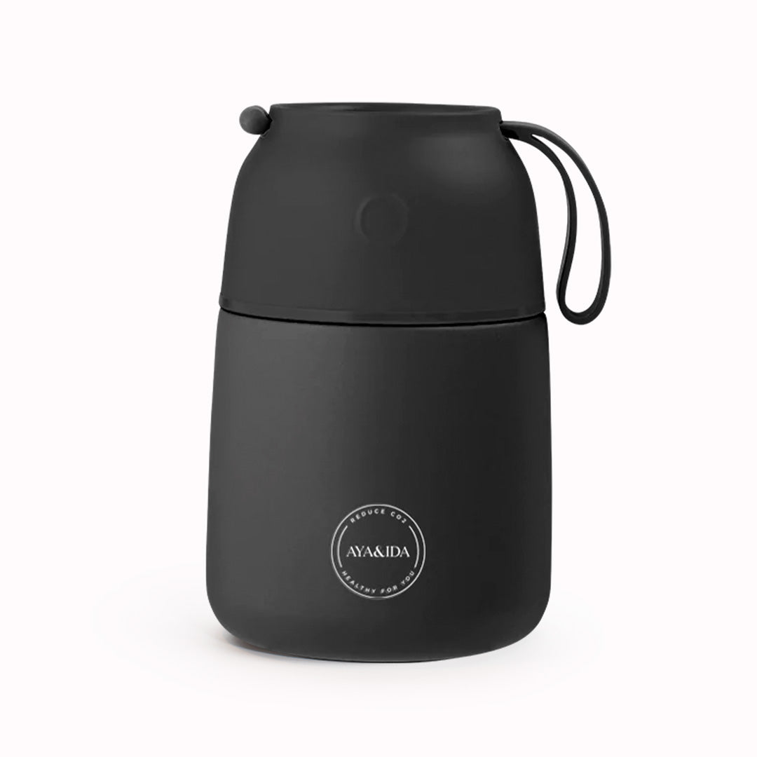 Matte Black Food'ie | 500ml Insulated Food Flask from AYA&IDA. Perfect for when you are on the go, they can be used for your breakfast porridge, pasta dishes, wok dishes, soups, for yoghurt, for baby food or even for ice cubes.