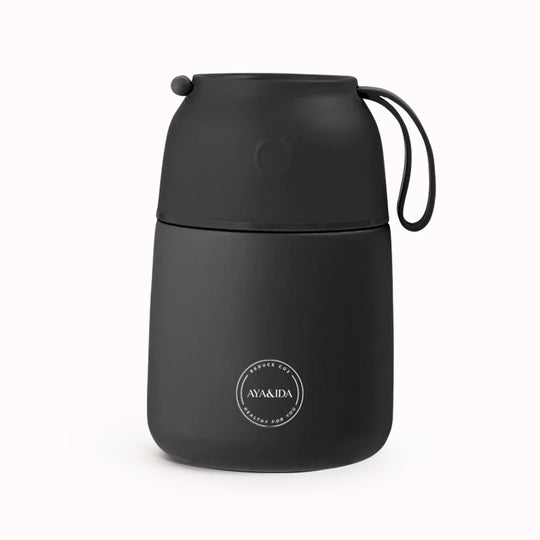 Matte Black Food'ie | 500ml Insulated Food Flask from AYA&IDA. Perfect for when you are on the go, they can be used for your breakfast porridge, pasta dishes, wok dishes, soups, for yoghurt, for baby food or even for ice cubes.