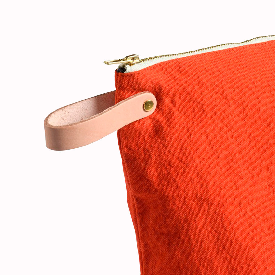 Tangerine Toiletry Bag Handle Detail by La Cerise sur le Gateau