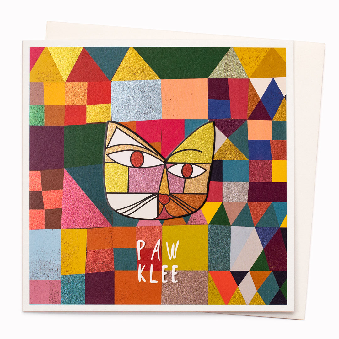 Niaski's 'Cats in Art' card no.09 is a feline interpretation of German Modern Master, Paul Klee; now reimagined as 'Paw Klee.'
