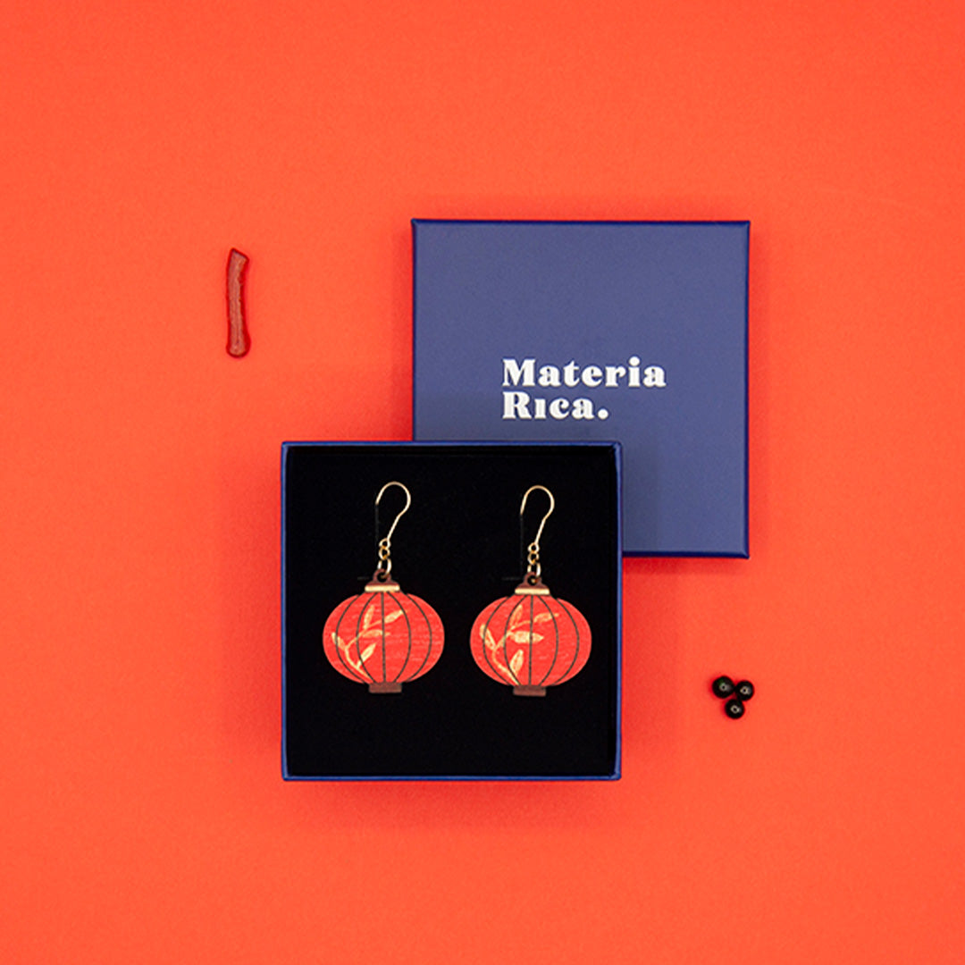 Oriental Lantern Earrings | With box Detail | Hand Finished in Barcelona from Materia Rica