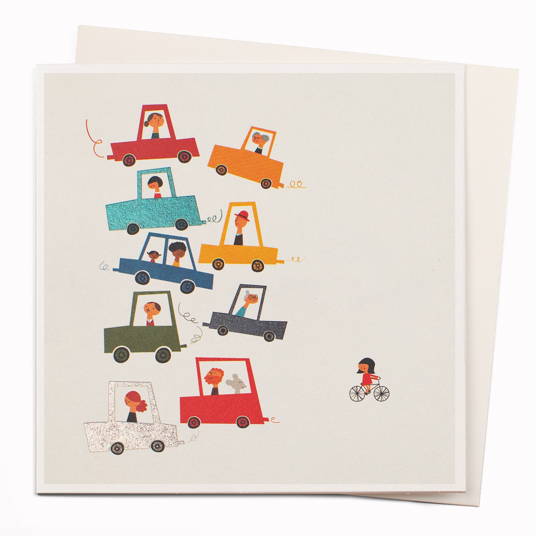 Urban Traffic is a gorgeous contemporary art greeting card featuring illustration by Madrid based artist, Blanca Gomez.