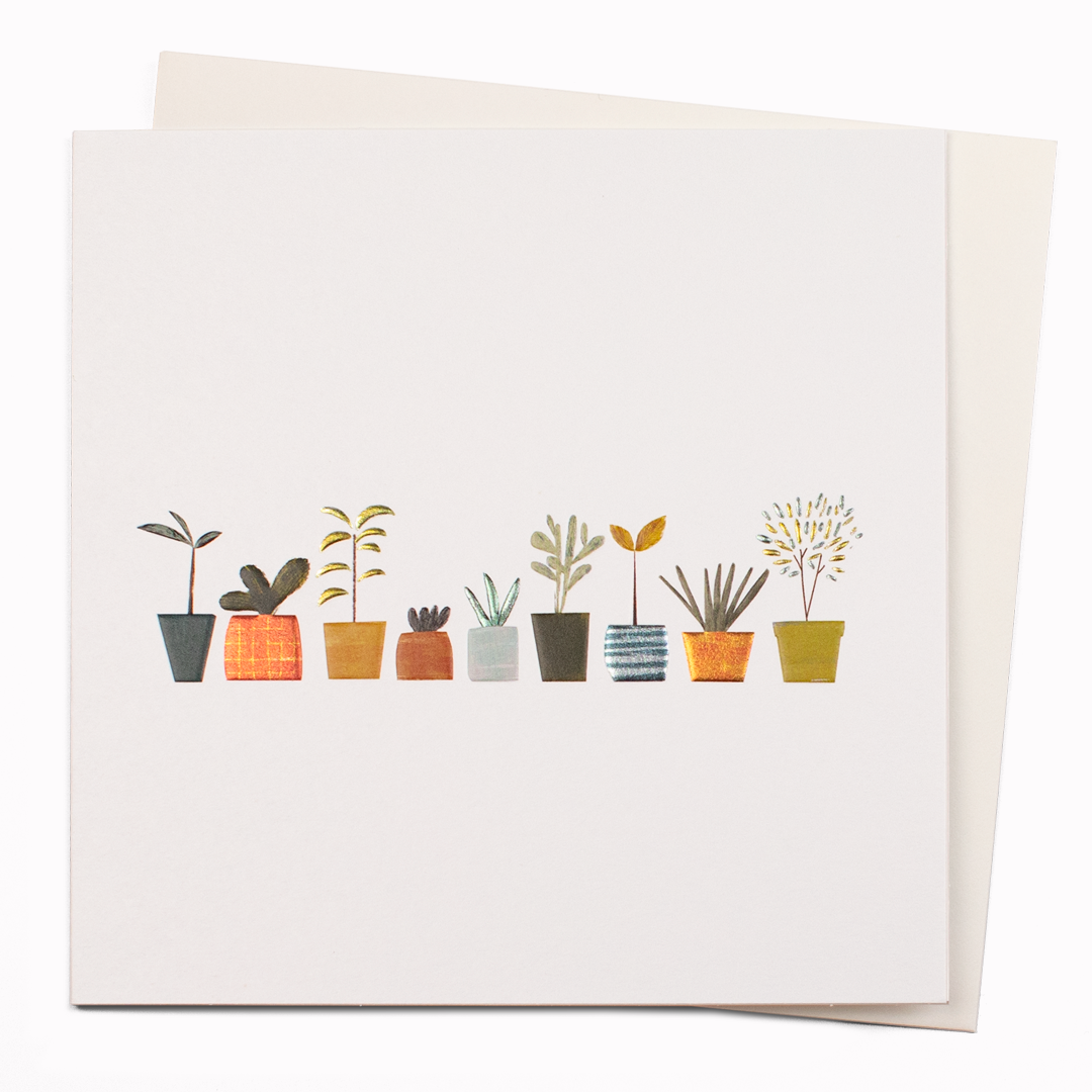 Little Plants is a gorgeous contemporary art greeting card featuring illustration by Madrid based artist, Blanca Gomez