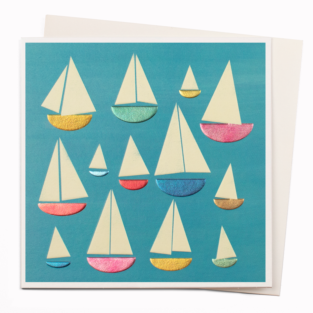 Sailboats is a gorgeous contemporary art greeting card featuring illustration by Madrid based artist, Blanca Gomez