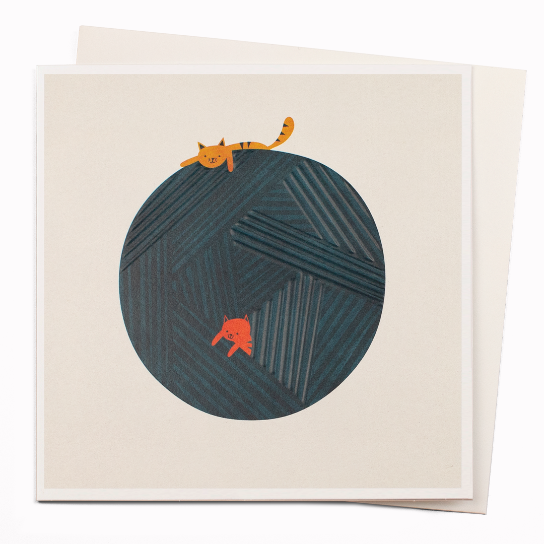 Ball Of Wool with Two Kittens. An Illustrated Greeting Card by Blanca Gomez for USTUDIO