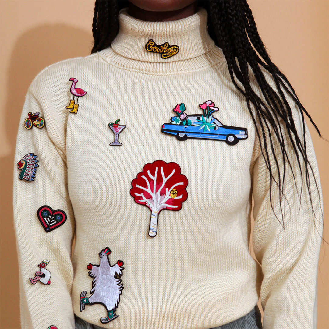 A beautiful hand-embroidered lapel pin for bike lovers everywhere!  from Macon & Lesquoy, French Hand Embroidered badges and patches using Cannetille thread.