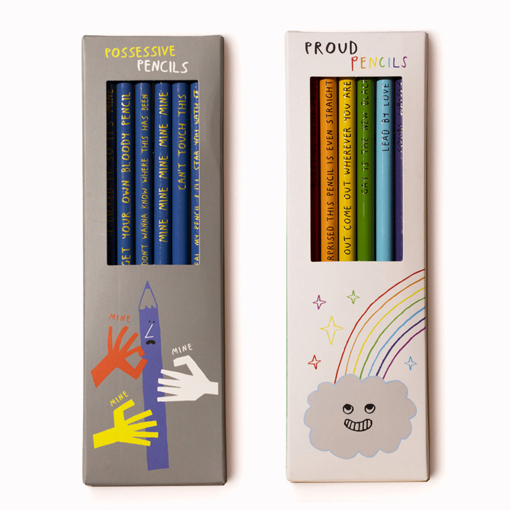 6 HB pencils featuring the wry witticisms of Sharp & Blunt for USTUDIO. Each pencil has a different phrase and each set has a different personality. Amusing and useful!