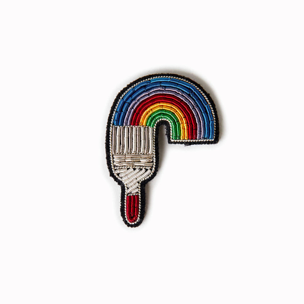 Magic paint brush hand embroidered lapel pin, From Macon & Lesquoy, French Hand Embroidered badges and patches using Cannetille thread.