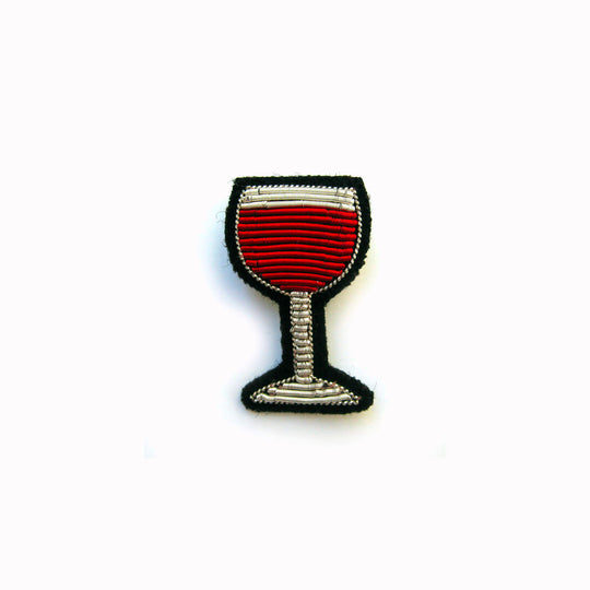 Hand embroidered lapel pin for epicureans and wine lovers, From Macon & Lesquoy, French Hand Embroidered badges and patches using Cannetille thread.