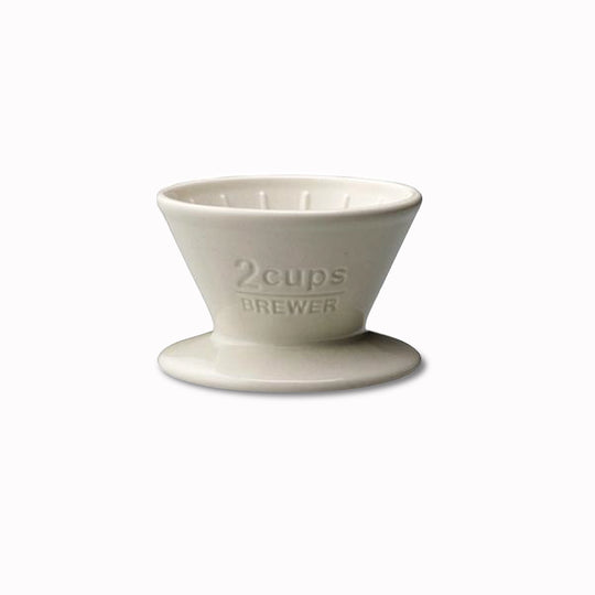White Porcelain slow coffee 2 cup brew attachment from Kinto Japan, to be placed above a coffee jug with a filter paper inside.