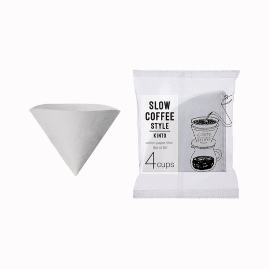 4 Cup Filter paper for Kinto Brew Attachment, the right filter paper is essential so as not to taint the taste. Kinto filters are made from cotton pulp with no adhesive used on the seams for a pure taste.