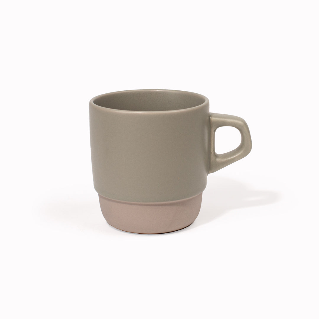 Made from Japanese porcelain with a 2 tone natural and grey glaze, you can mix and match this style mug with the bevelled bottom allowing them to stack neatly on top of each other for storage, holds 320ml and is microwave and dishwasher safe.