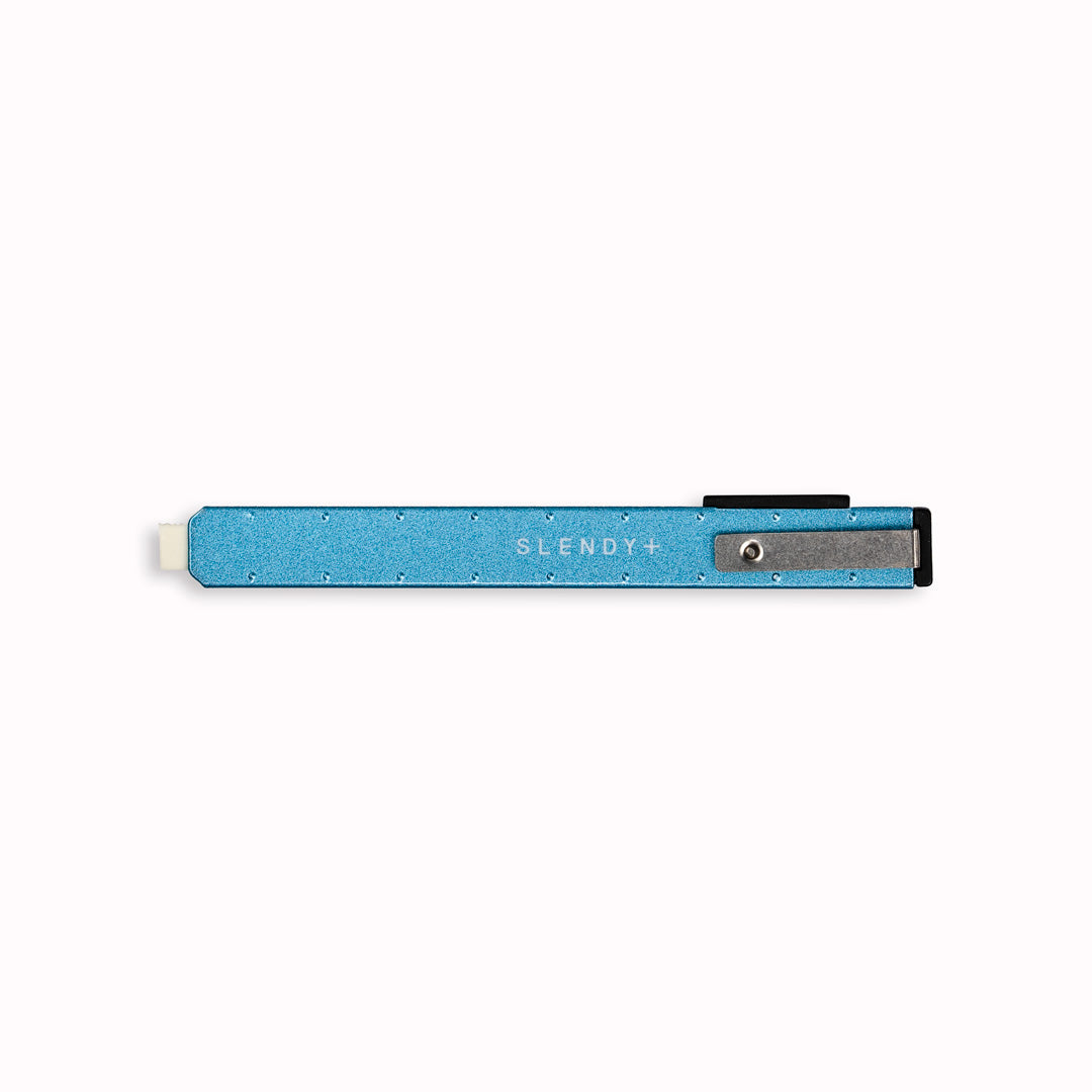 Slendy Plus Retractable Eraser from Seed - Japan.  Blue Metal