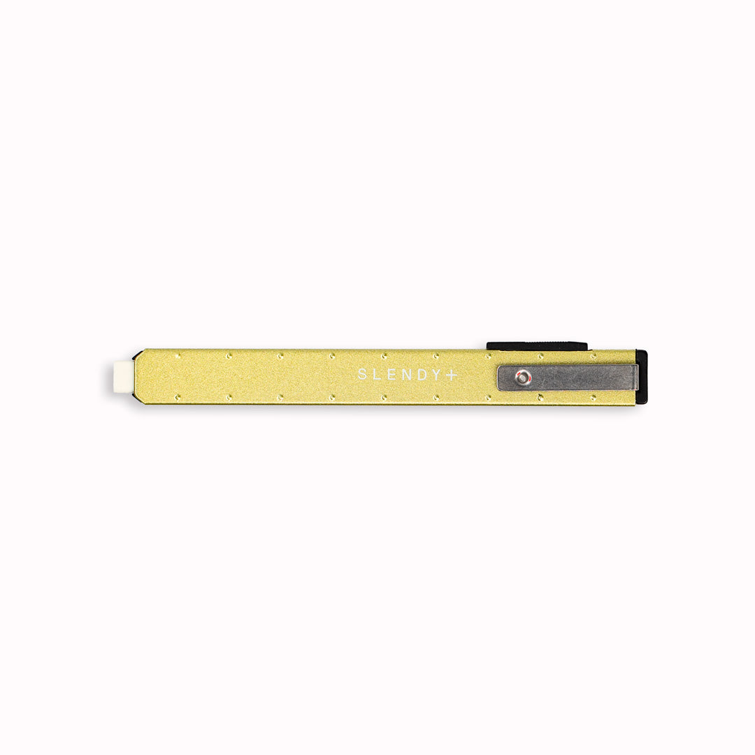 Slendy Plus Retractable Eraser from Seed - Japan.  Yellow Metal