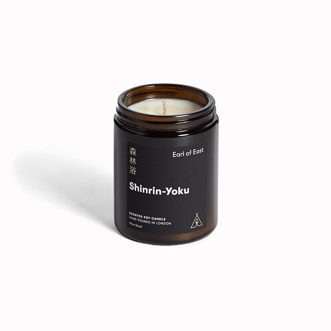 Shinrin-Yoku candle by Earl Of East from their Japanese bathing line. An earthy blend of cedar wood, oakmoss and black pepper, inspired by the Japanese ritual of forest bathing for a well-being boost.