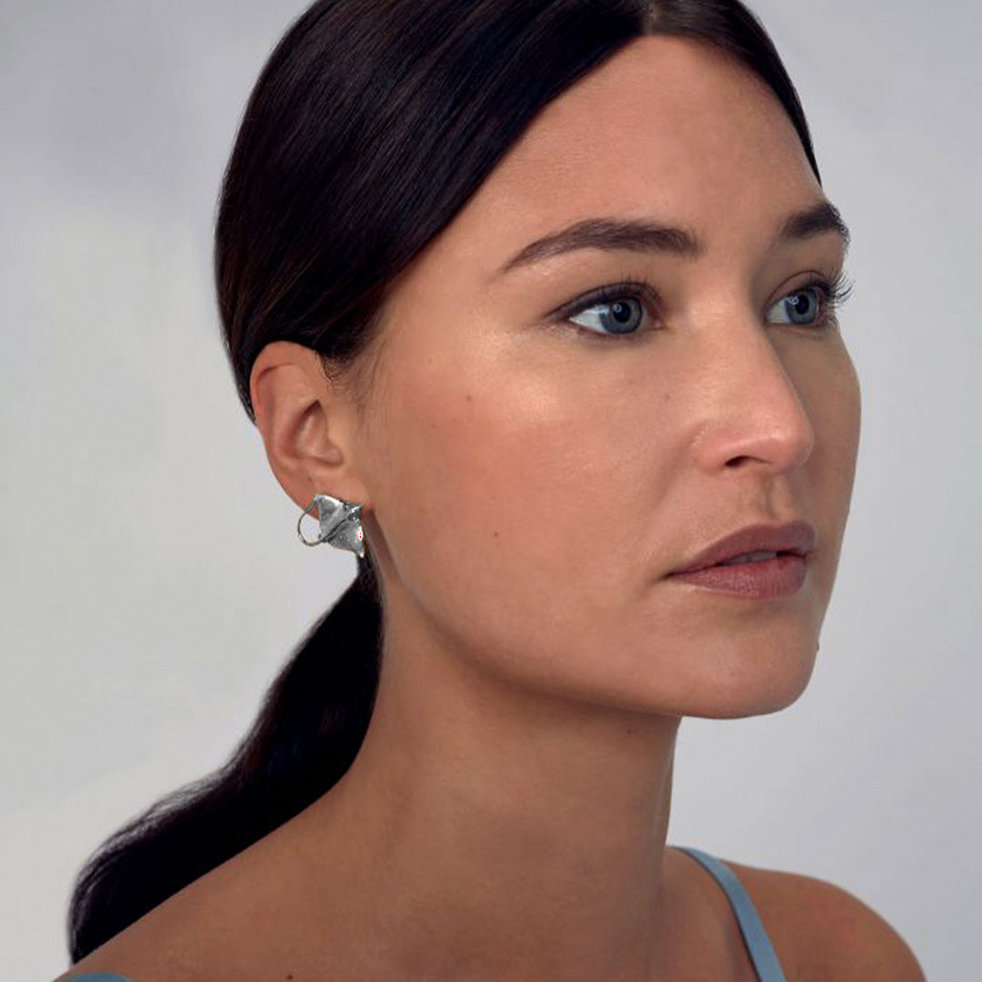 Stingray Earrings by Alex Monroe worn by model