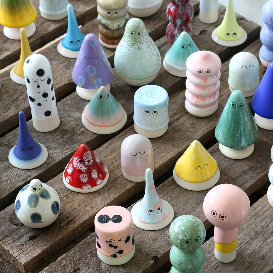 Japanese Inspired Ceramic Figurines Collection on table from Studio Arhoj