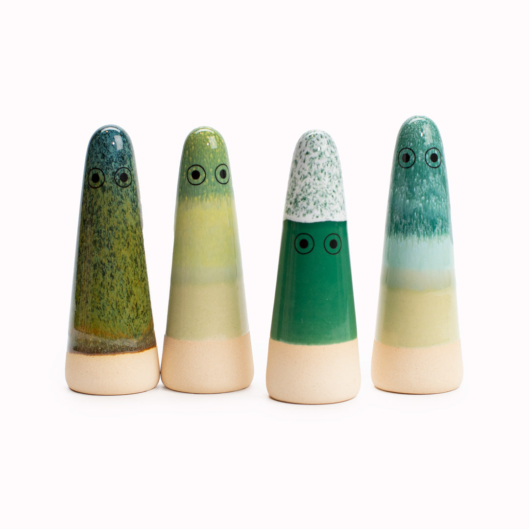 Japanese Inspired Ceramic Ghost Figurines in Green tones from Studio Arhoj