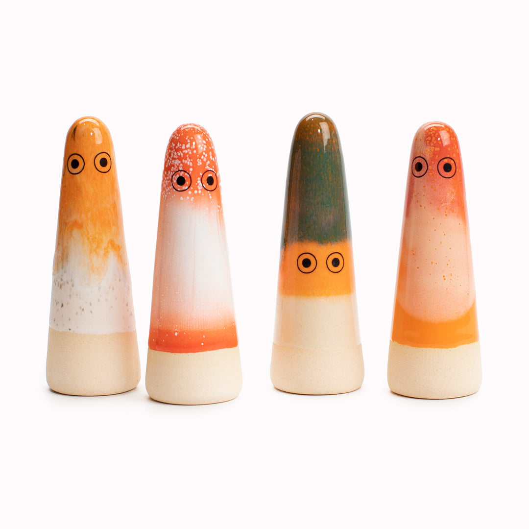 Japanese Inspired Ceramic Ghost Figurines in Orange tones from Studio Arhoj