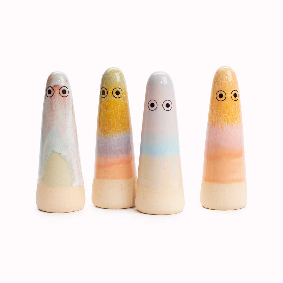Japanese Inspired Ceramic Ghost Figurines in Pastel tones from Studio Arhoj