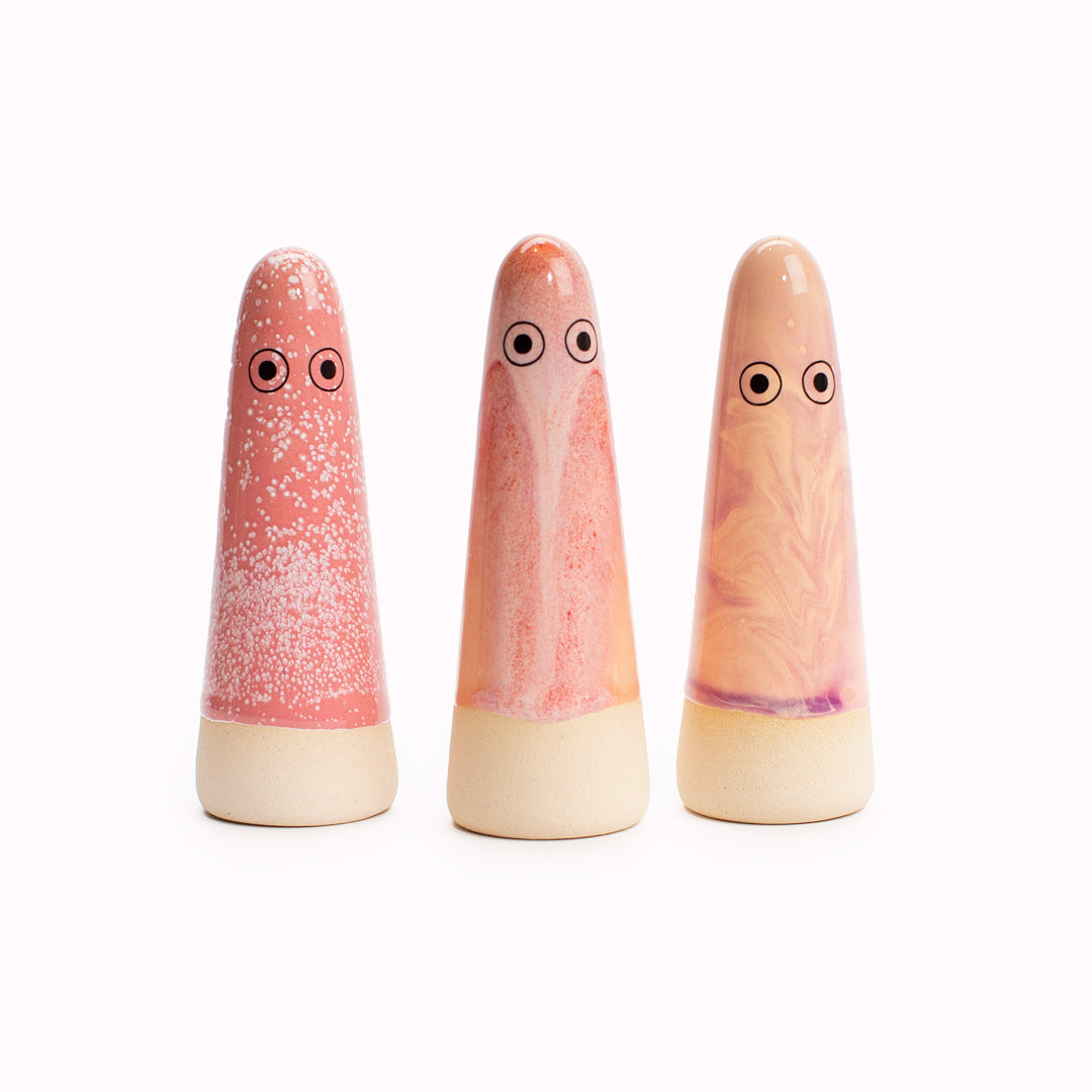 Japanese Inspired Ceramic Ghost Figurines in Pink tones from Studio Arhoj