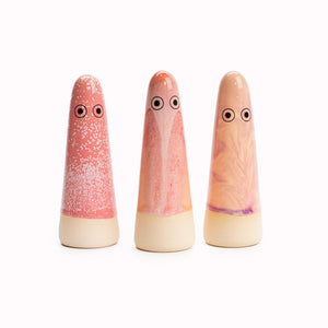 Japanese Inspired Ceramic Ghost Figurines in Pink tones from Studio Arhoj