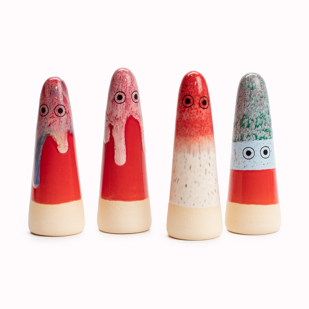 Japanese Inspired Ceramic Ghost Figurines in Red tones from Studio Arhoj