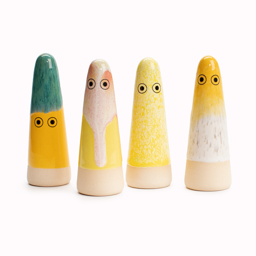 Japanese Inspired Ceramic Ghost Figurines in yellow tones from Studio Arhoj