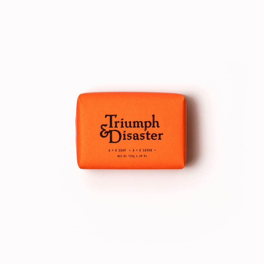 Infused with an exotic blend of Cedar, Juniper, Cypress and Bergamot, A+R soap from Triumph and Disaster Soap is a gentle, soft soap with high glycerin content meaning it will not dry out your skin like most soaps do.
